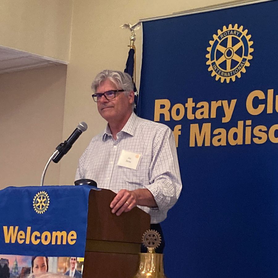 Jim gives a talk for the Madison Rotary Club.